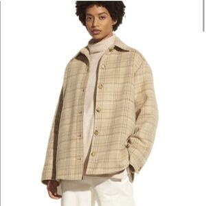 Vince Padded Flannel Plaid Shirt Jacket Shacket Light Dune tan cream S Small